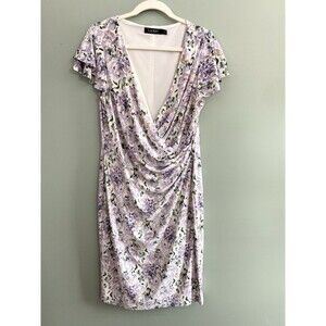 Lauren Ralph Lauren Faux Wrap Midi Dress Stretch Floral Womens 14 Bloomcore